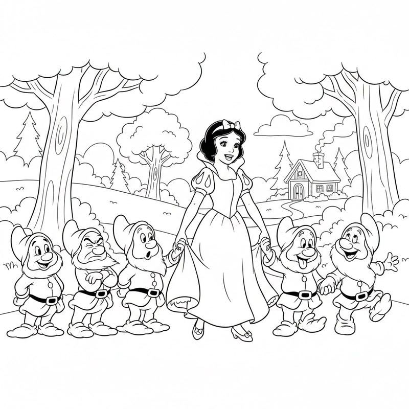 Tranh tô màu Bạch Tuyết và bảy chú lùn
