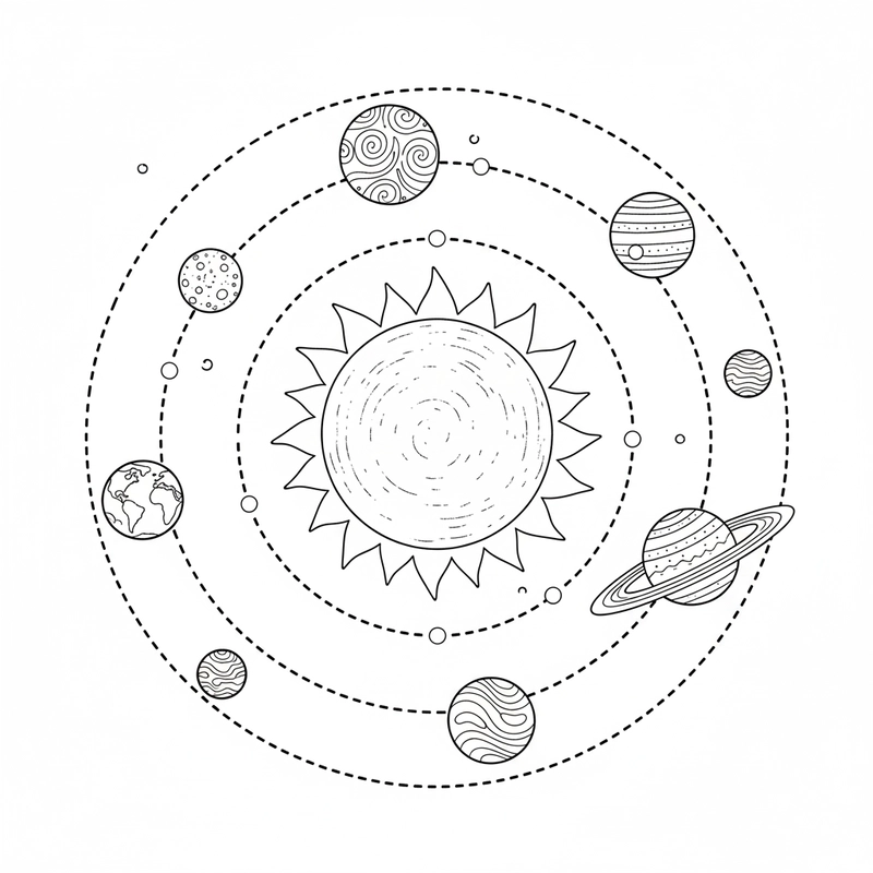 Tranh tô màu Hệ Mặt Trời cho trẻ tập tô
