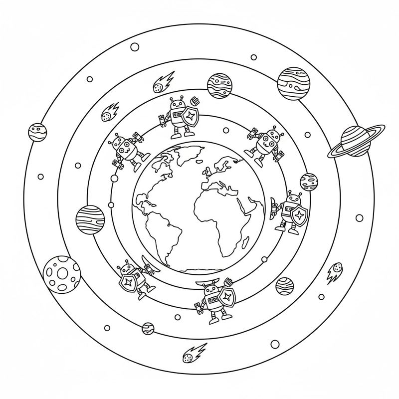 Tranh tô màu Hệ Mặt Trời chủ đề vũ trụ