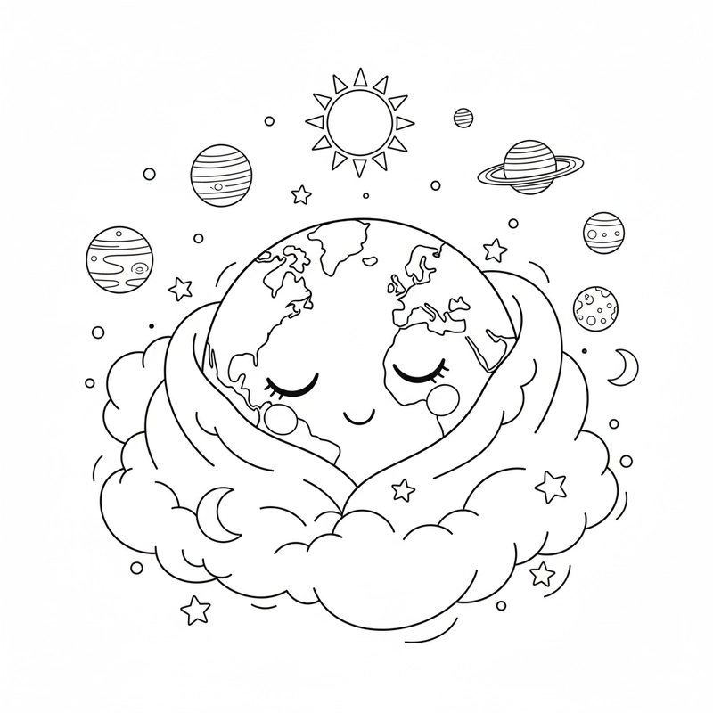Tranh tô màu Hệ Mặt Trời dễ thương cho bé