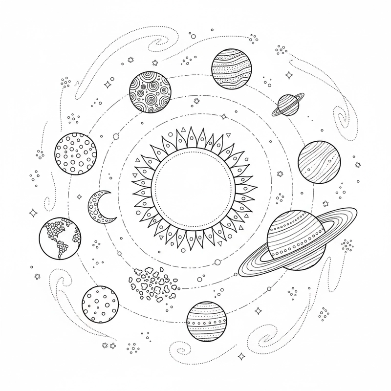 Tranh tô màu Hệ Mặt Trời đẹp cho bé học vẽ