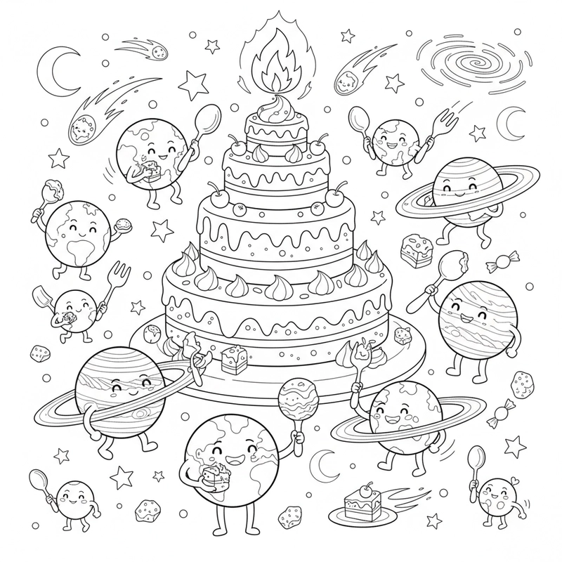 Tranh tô màu Hệ Mặt Trời giúp bé học thiên văn