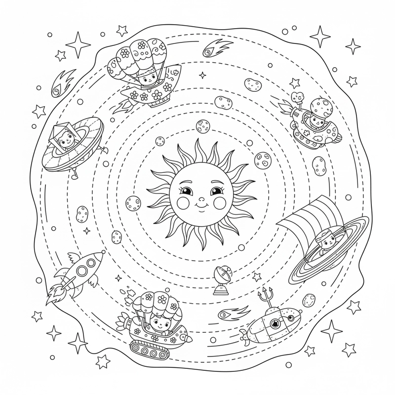 Tranh tô màu Hệ Mặt Trời nét rõ đẹp