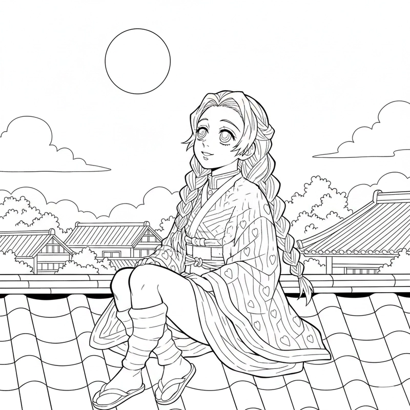 Tranh tô màu Kanroji Mitsuri nét đẹp mềm mại