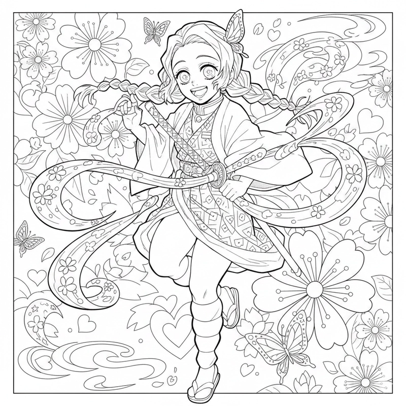 Tranh tô màu Mitsuri chibi đáng yêu