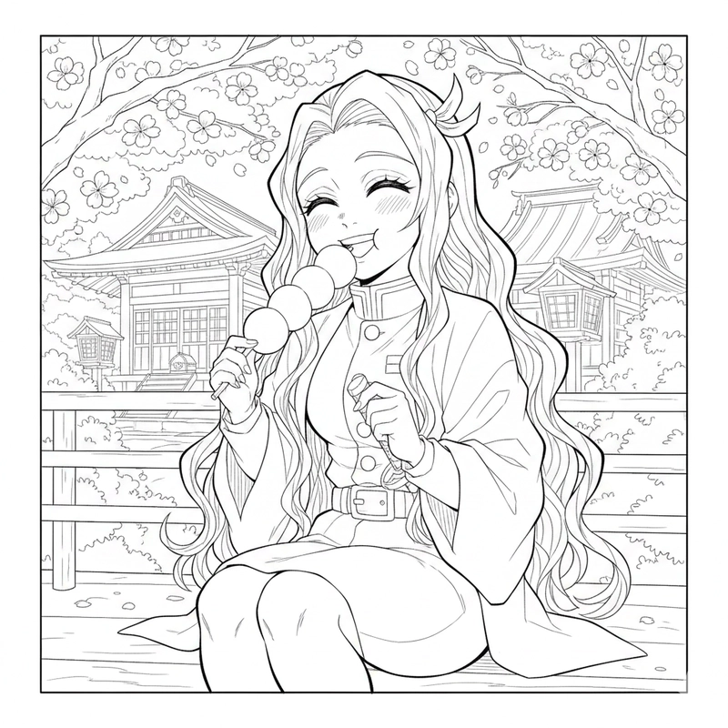 Tranh tô màu Mitsuri chibi dễ in cho bé