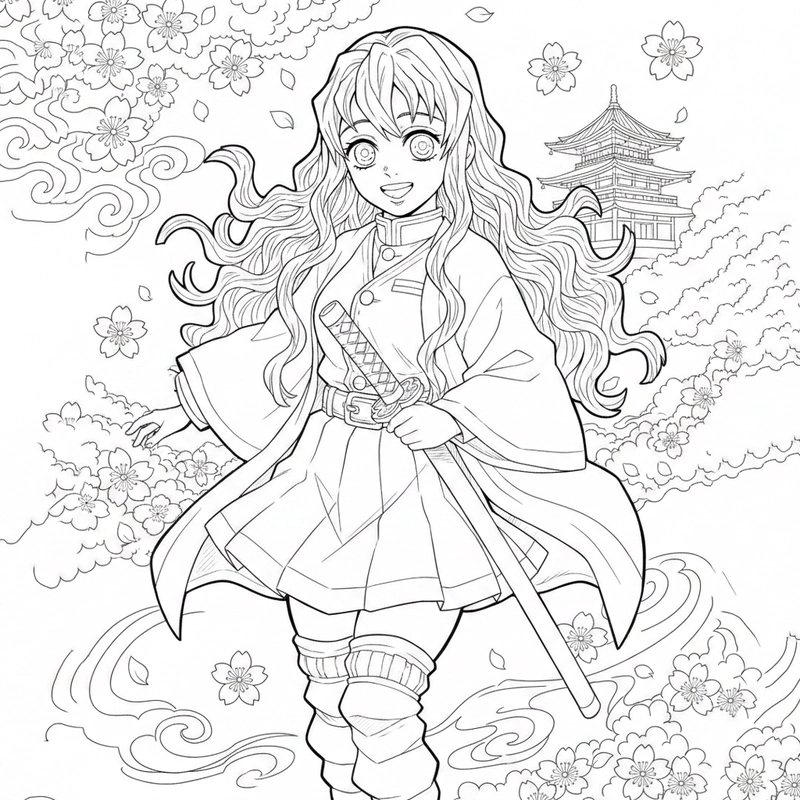 Tranh tô màu Mitsuri cho bé yêu sắc màu