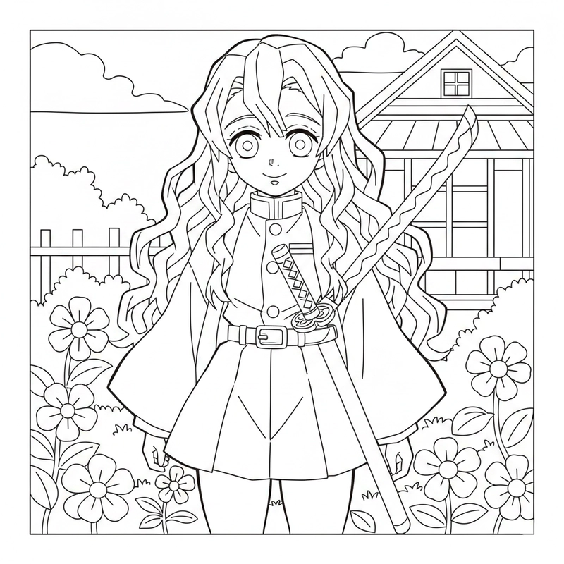 Tranh tô màu Mitsuri dễ thương cho bé