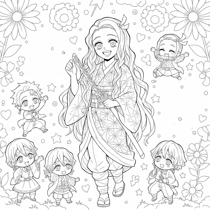 Tranh tô màu Mitsuri phù hợp bé mê anime