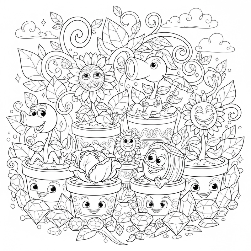 Tranh tô màu Plant vs Zombie 2 cute