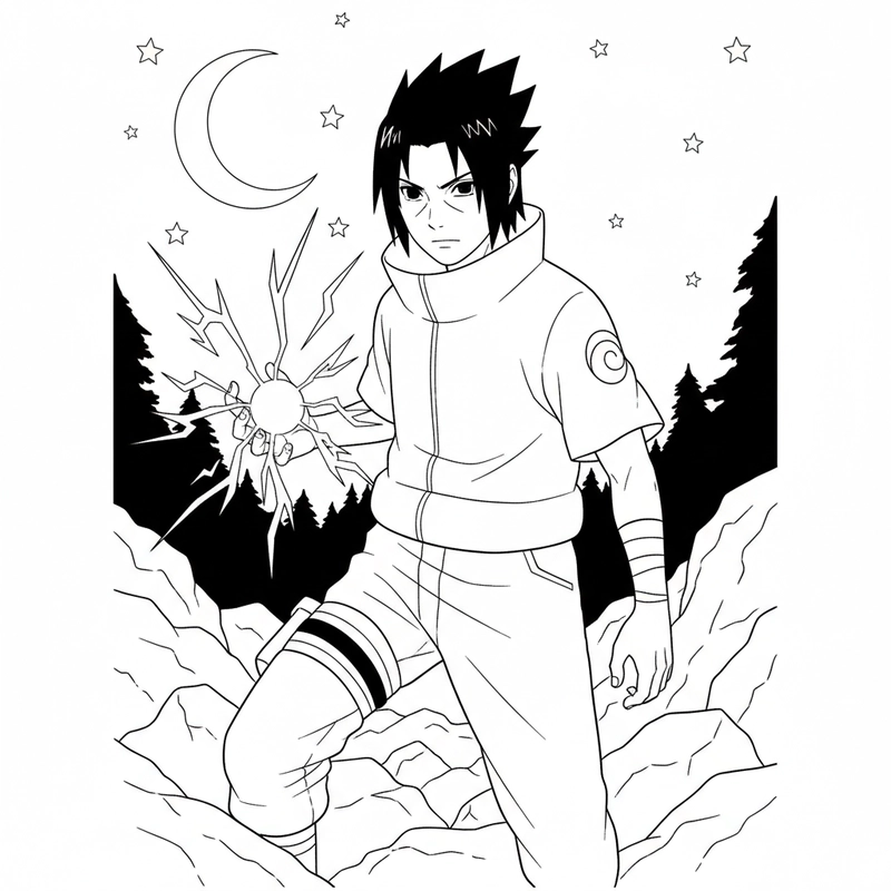 Tranh tô màu Sasuke chiến đấu