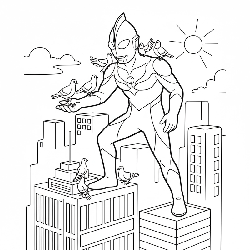 Tranh tô màu Ultraman đáng yêu, sinh động