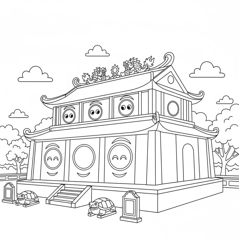 Tranh tô màu Văn Miếu Quốc Tử Giám cổ xưa