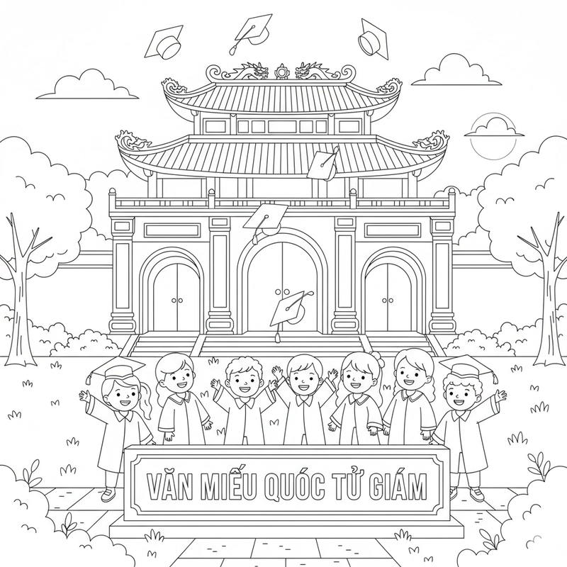 Tranh tô màu Văn Miếu Quốc Tử Giám