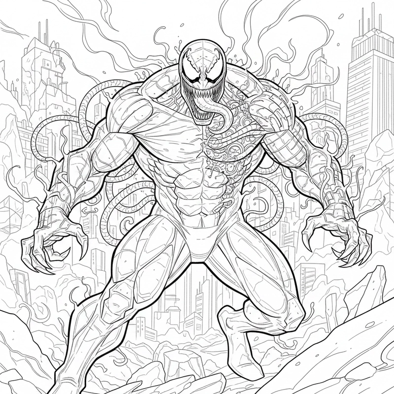 Tranh tô màu Venom dáng đứng dũng mãnh