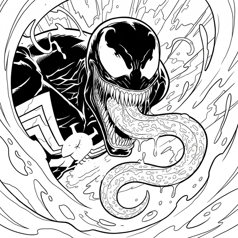 Tranh tô màu Venom với bố cục đơn giản