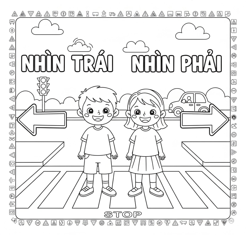 Tranh tô màu an toàn giao thông cho bé