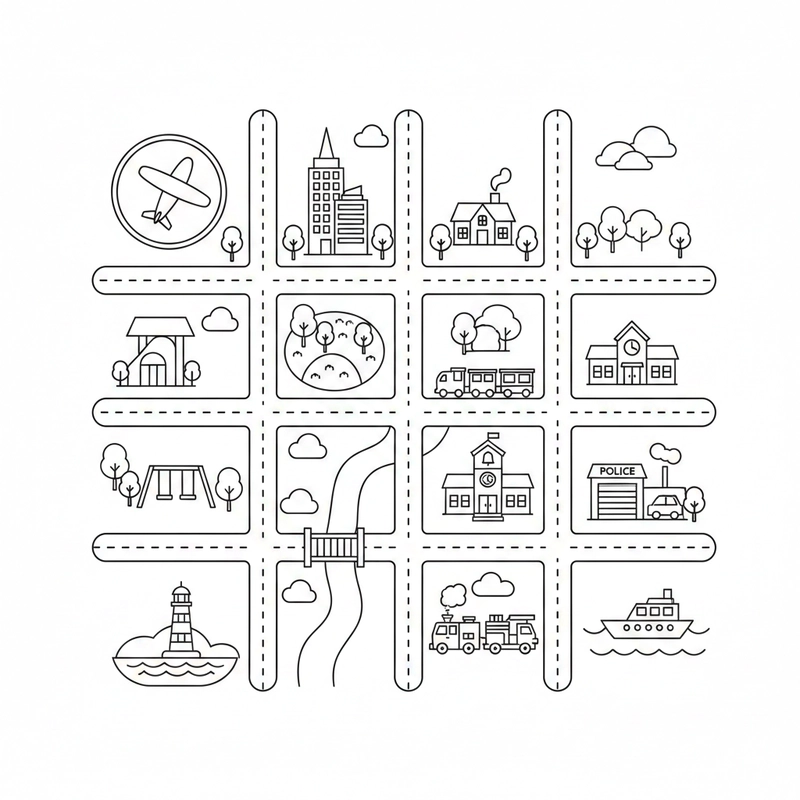 Tranh tô màu bản đồ thành phố