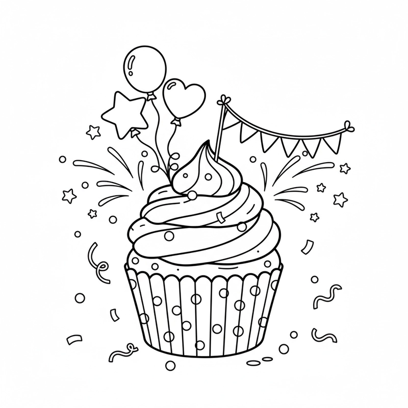 Tranh tô màu bánh Cupcake cute