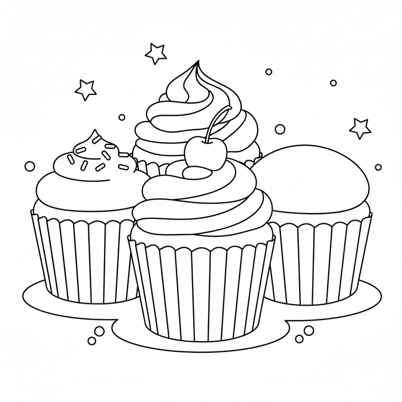 Tranh tô màu bánh Cupcake dễ thương