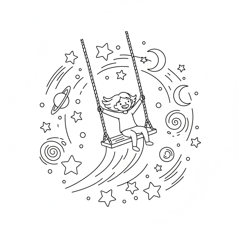 Tranh tô màu bé chơi xích đu đơn giản