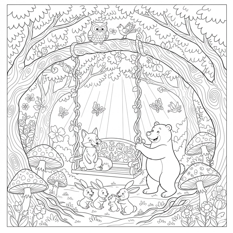 Tranh tô màu bé chơi xích đu ngộ nghĩnh