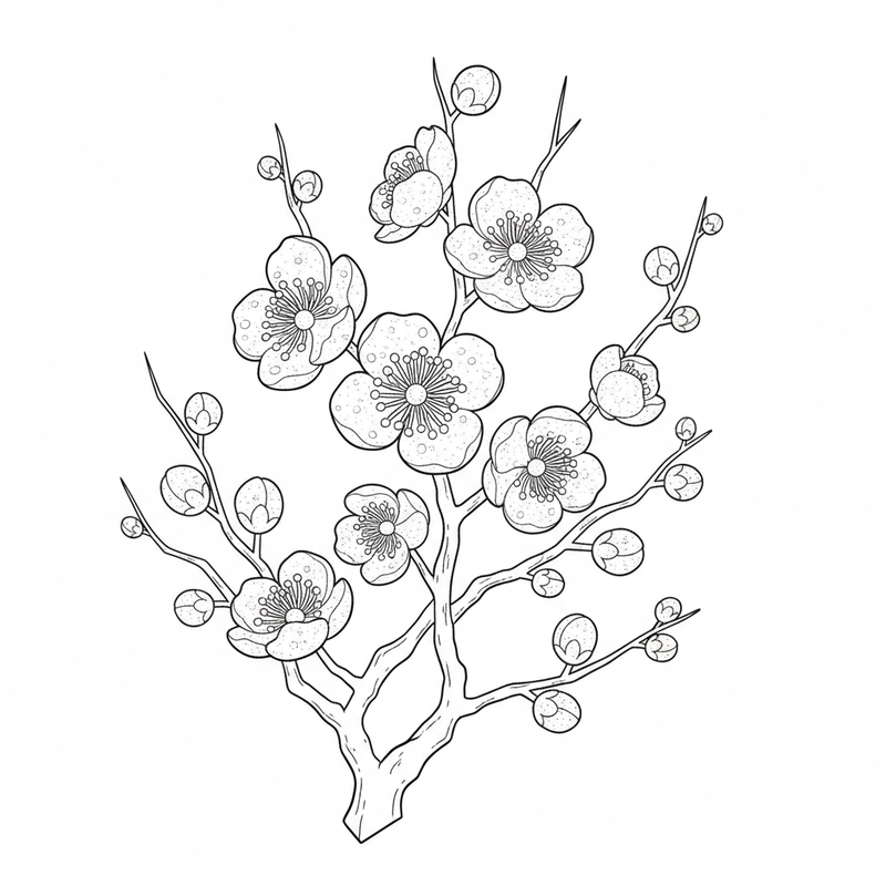 Tranh tô màu bông hoa mai nét to dễ tô