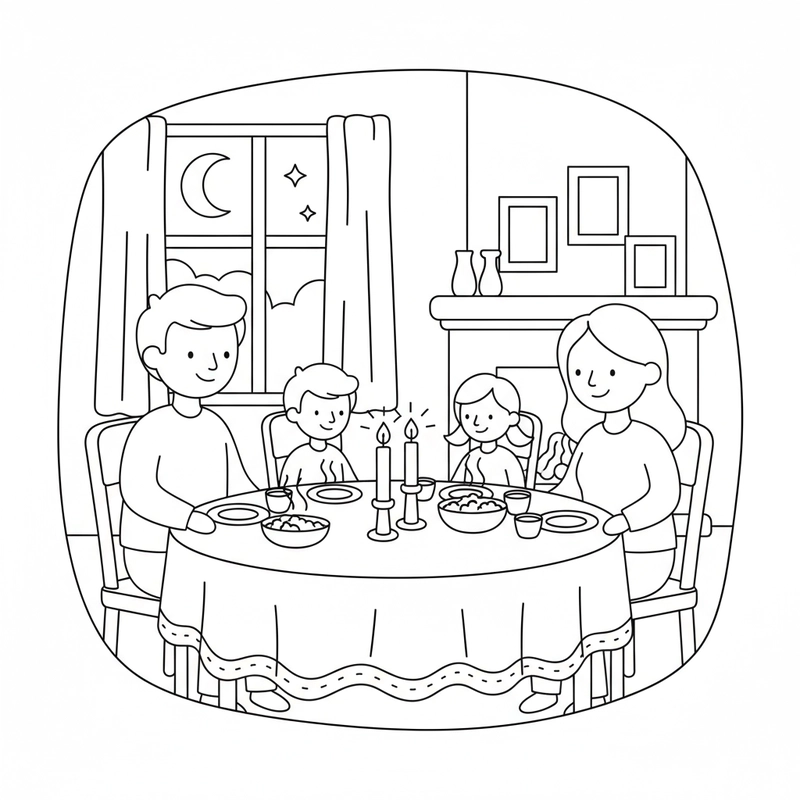 Tranh tô màu bữa cơm gia đình ấm áp cho bé