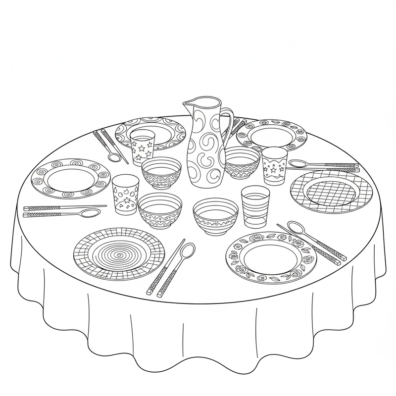 Tranh tô màu bữa cơm gia đình đáng yêu