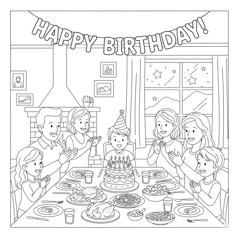 Tranh tô màu bữa cơm gia đình vui nhộn