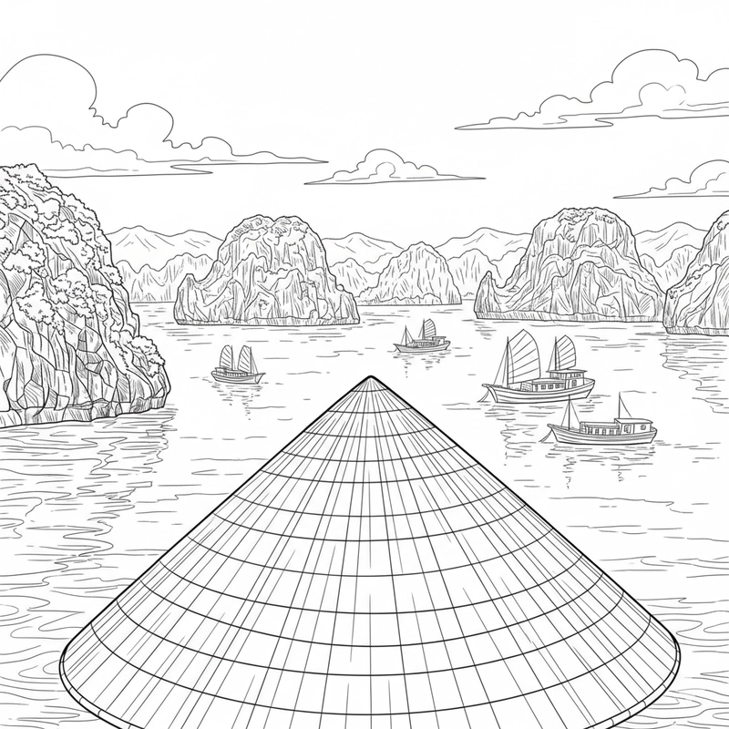 Tranh tô màu cái nón lá sinh động