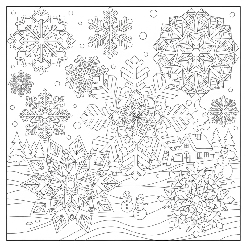 Tranh tô màu cảnh tuyết mùa đông