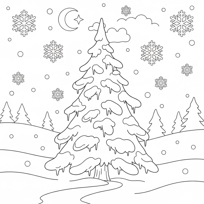 Tranh tô màu cây cối mùa đông