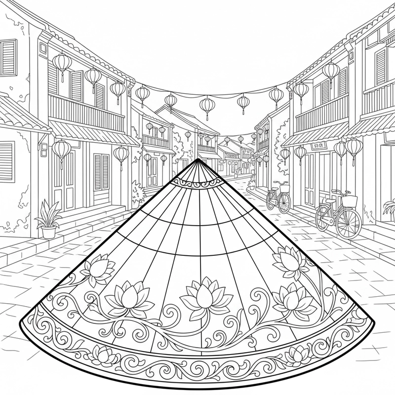 Tranh tô màu chiếc nón lá sinh động