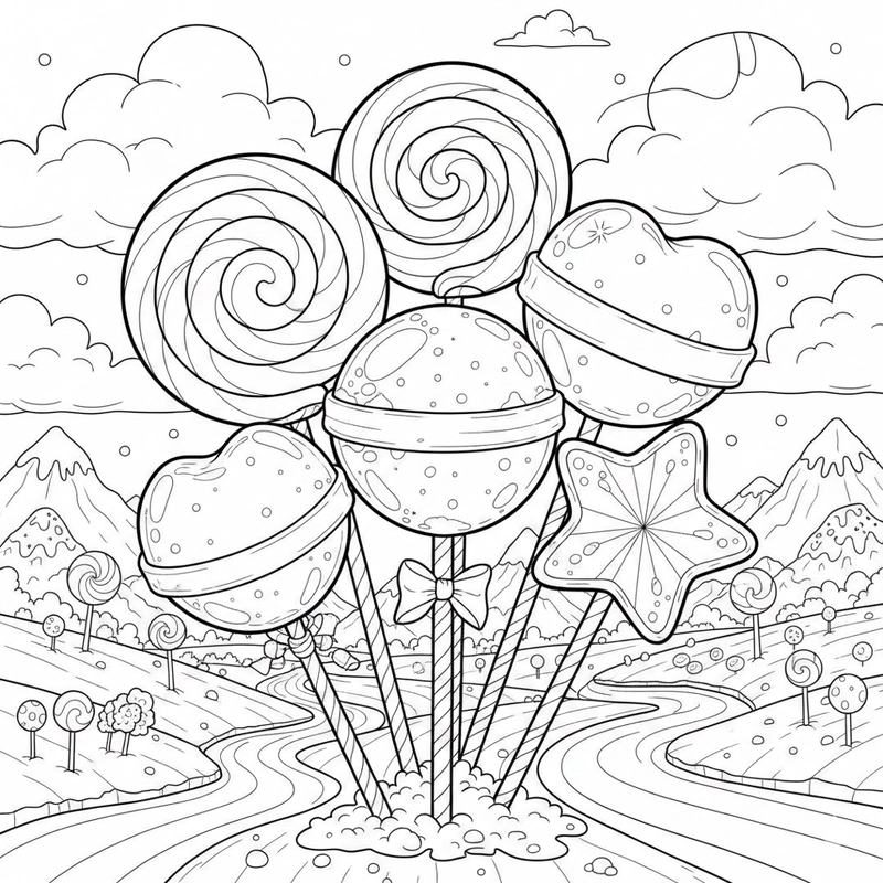 Tranh tô màu chủ đề kẹo mút đẹp