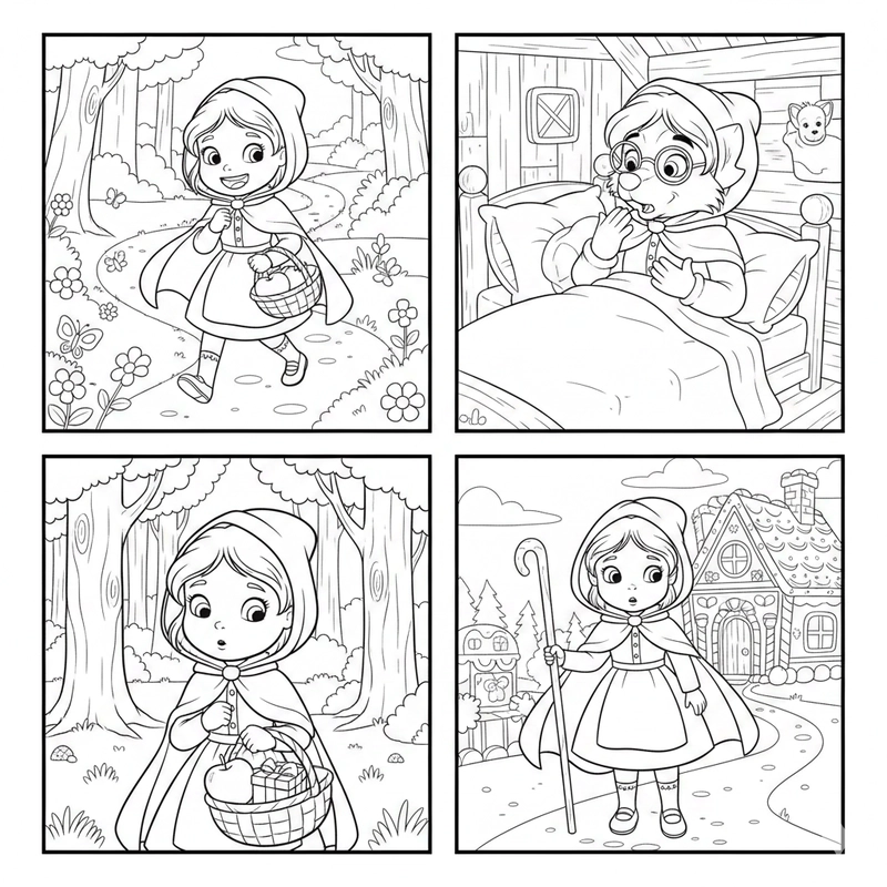 Tranh tô màu cô bé quàng khăn đỏ đẹp mắt