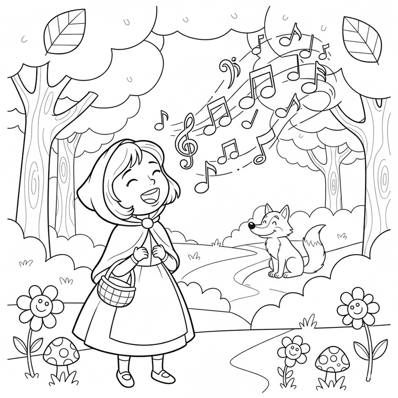 Tranh tô màu cô bé quàng khăn đỏ phong cách đơn giản