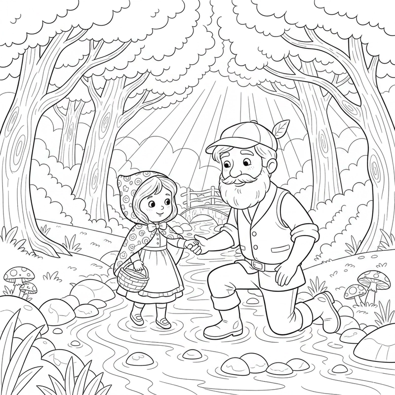 Tranh tô màu cổ tích cô bé quàng khăn đỏ