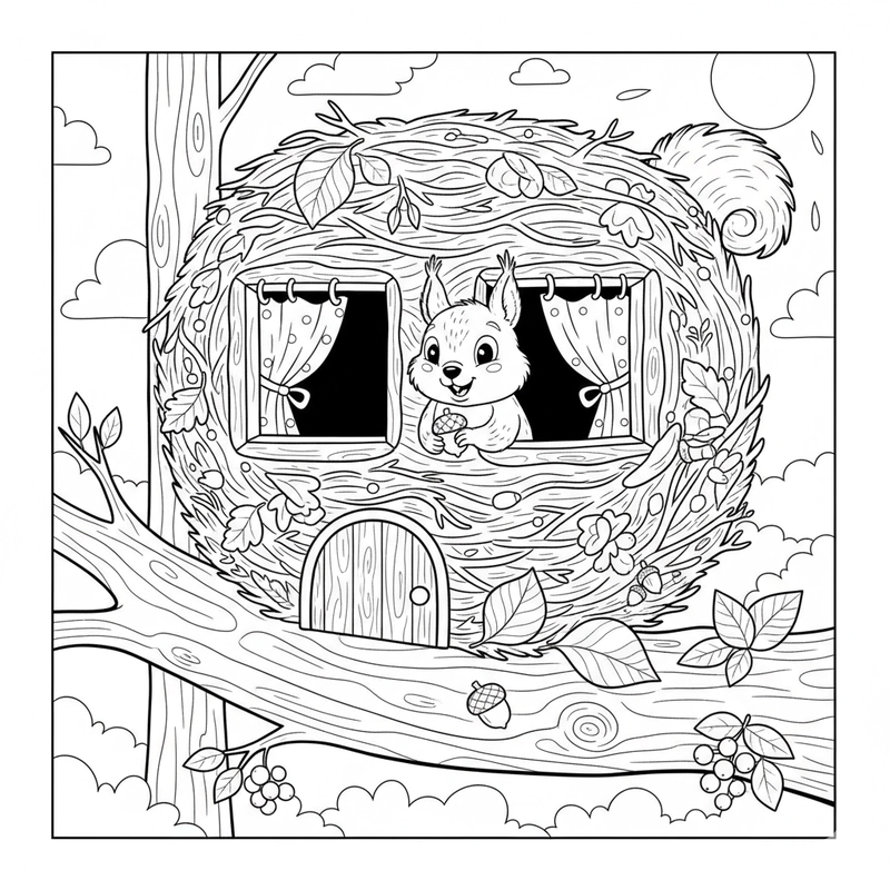 Tranh tô màu con Sóc vui nhộn