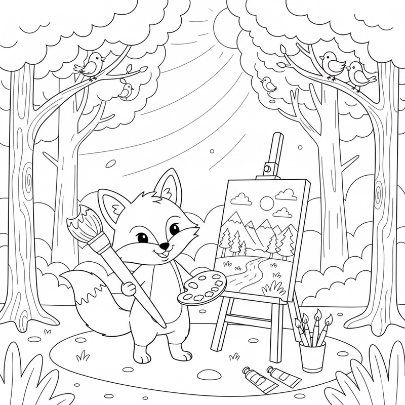 Tranh tô màu con cáo đơn giản cho bé