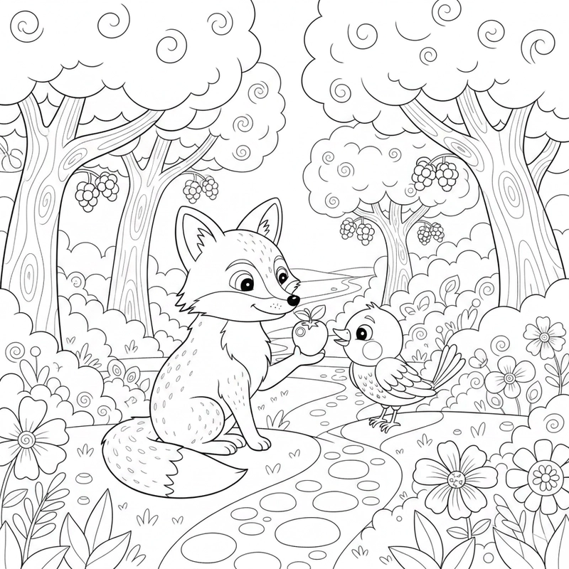 Tranh tô màu con cáo phong cách hoạt hình