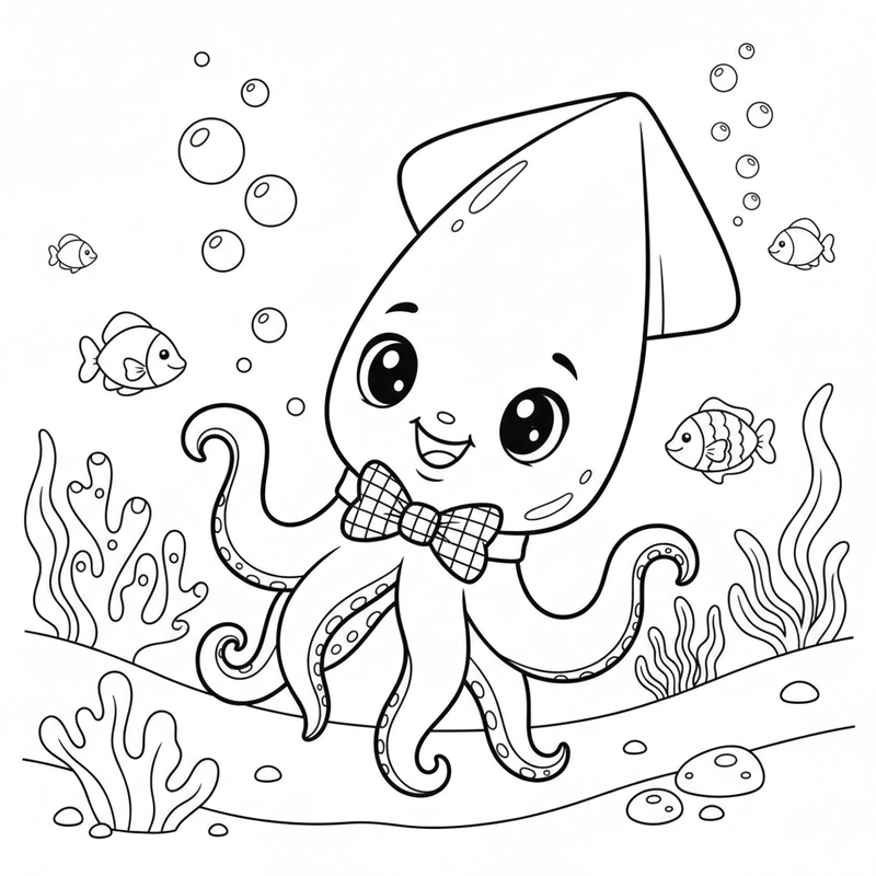 Tranh tô màu con mực cho bé học màu sắc