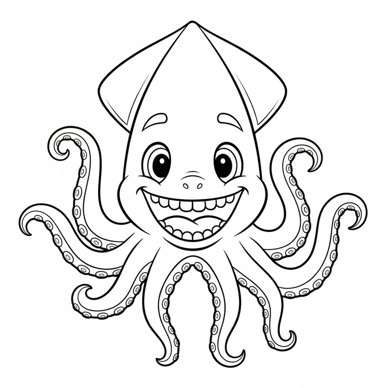 Tranh tô màu con mực đơn giản dễ tô