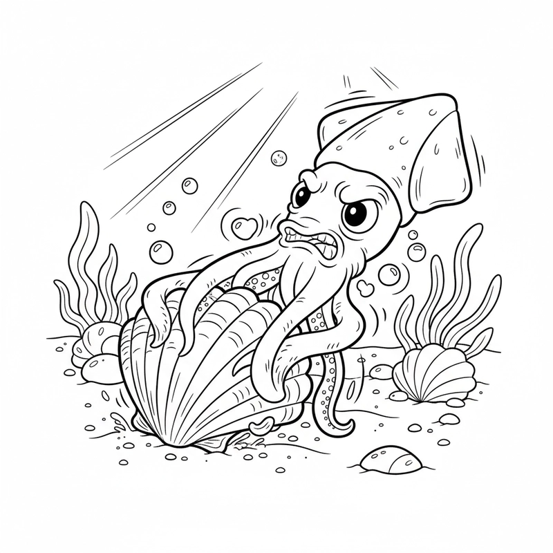 Tranh tô màu con mực đường nét mềm mại