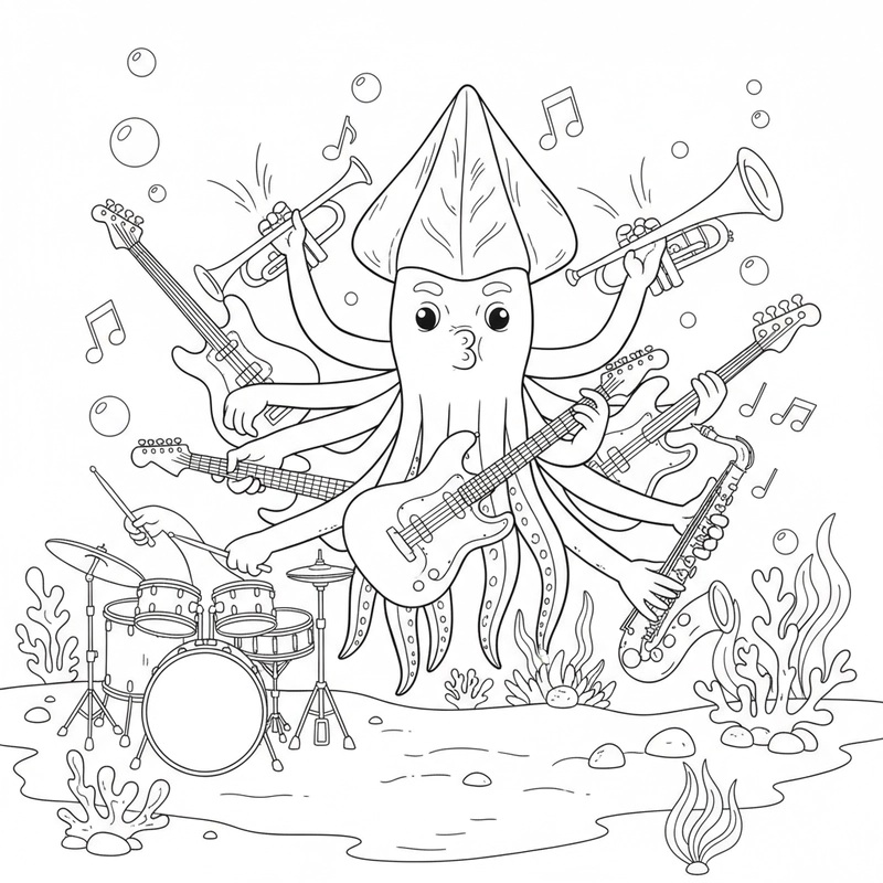 Tranh tô màu con mực hỗ trợ bé phát triển sáng tạo