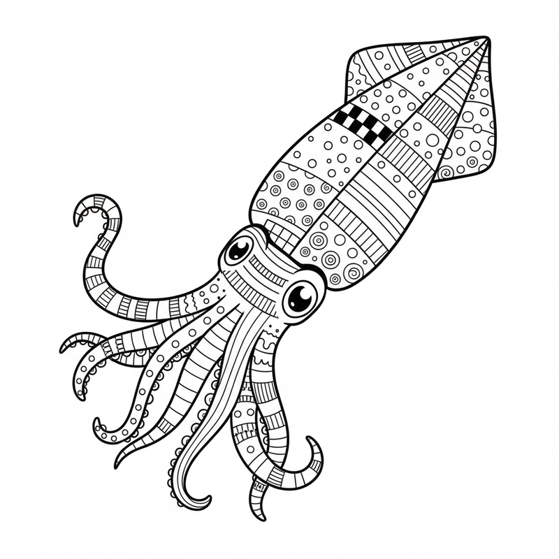 Tranh tô màu con mực nét to rõ ràng