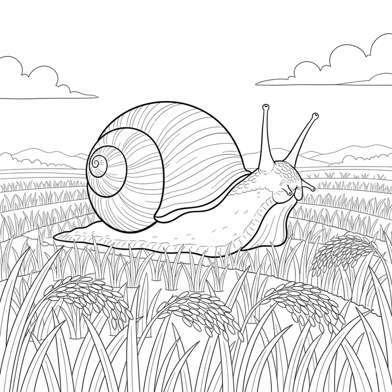Tranh tô màu con ốc bươu ngộ nghĩnh