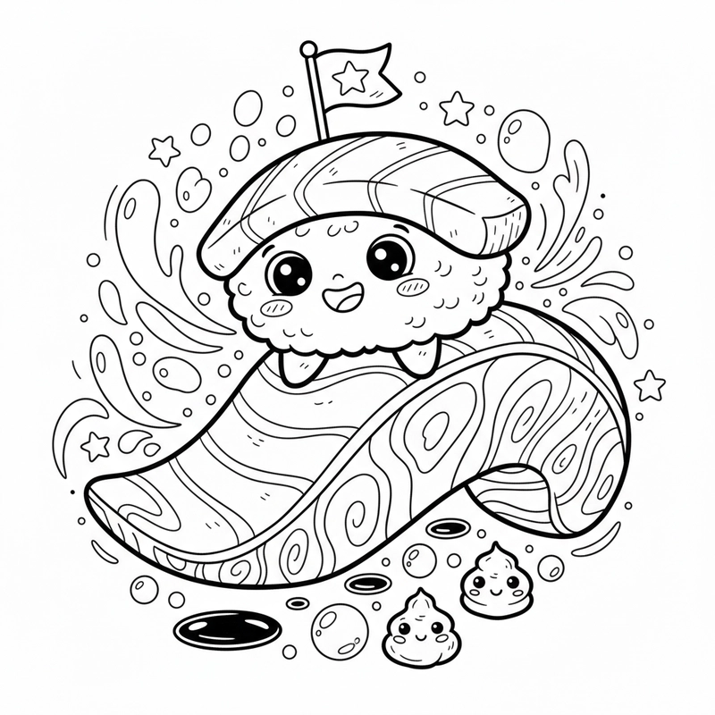 Tranh tô màu đồ ăn sushi