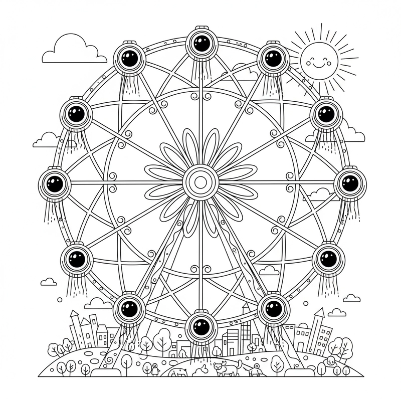 Tranh tô màu đu quay cho bé