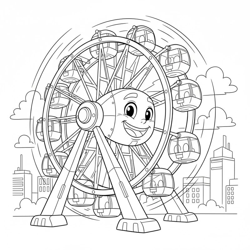 Tranh tô màu đu quay dễ thương